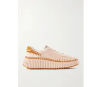 Nama Embroidered Leather-trimmed Suede Platform Sneakers - Pink