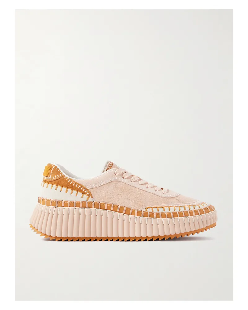 Chloé Nama Sneakers Aus Veloursleder Mit Plateau, Lederbesatz Und Stickereien - Pink Pink