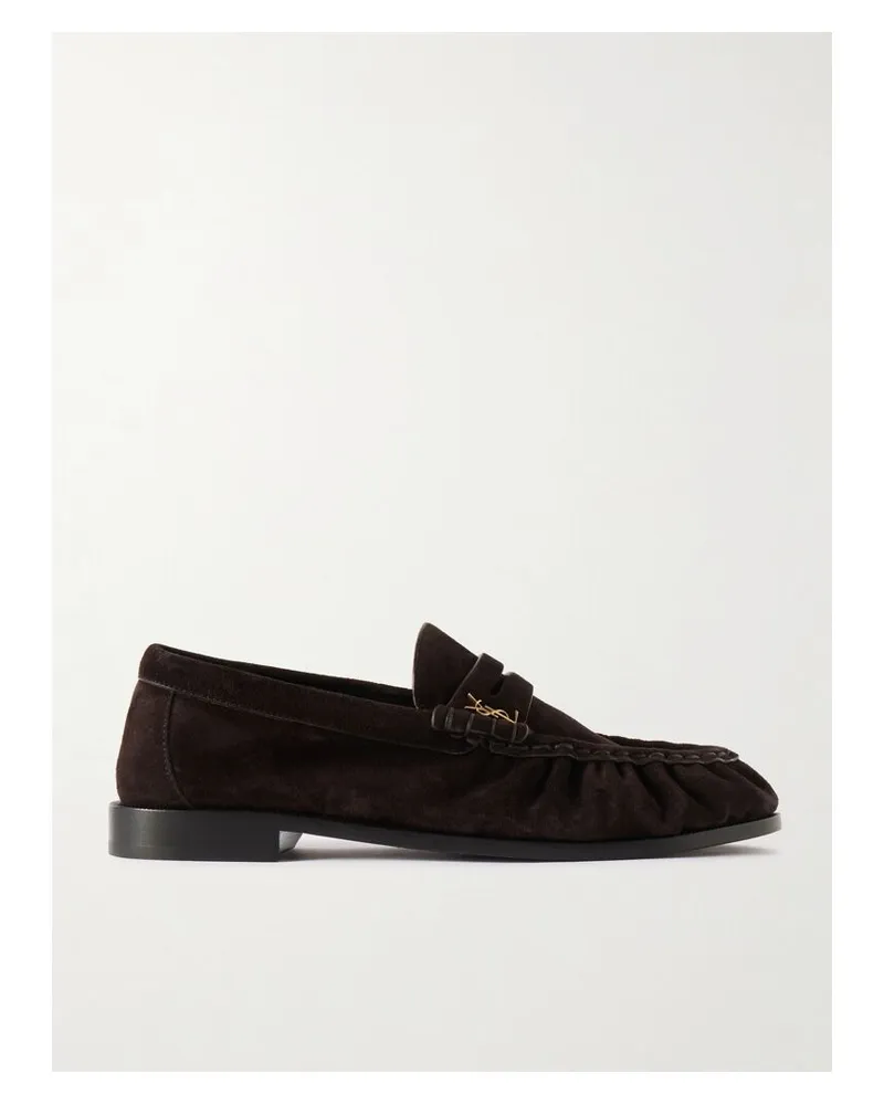 Saint Laurent Le Loafer Loafers Aus Veloursleder Mit Logoverzierung - Braun Braun