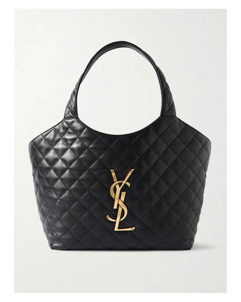 Saint Laurent Icare Medium Quilted Leather Tote - Black Black