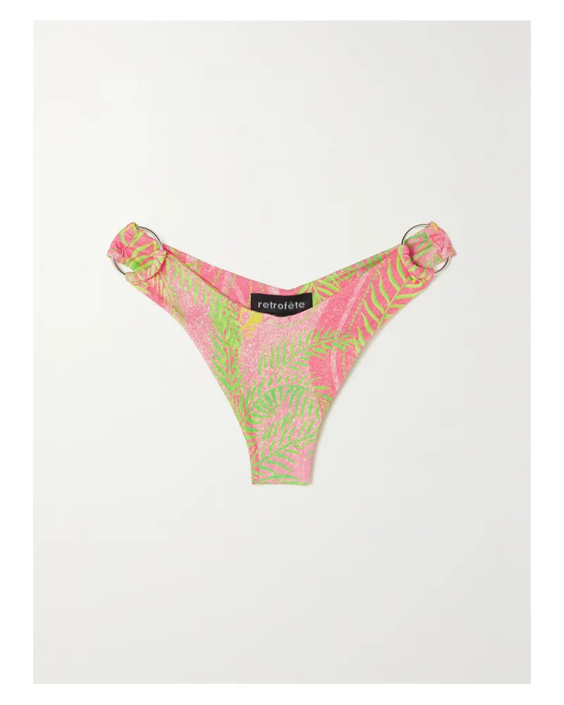 Retrofête Kailey Bedrucktes Bikini-höschen Mit Verzierungen - Pink Pink