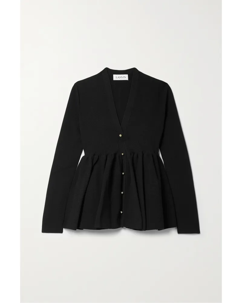 Lanvin Cardigan Aus Rippstrick Mit Schößchen - Schwarz Schwarz