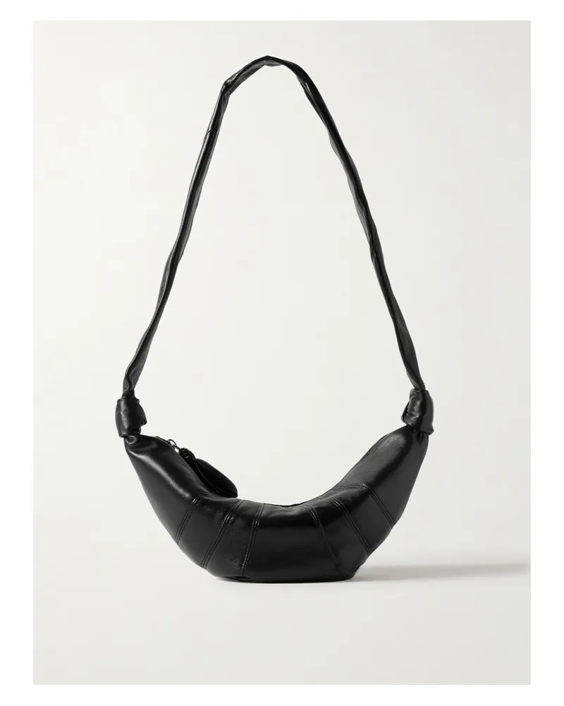 Christophe Lemaire Croissant Small Paneled Leather Shoulder Bag - Black Black