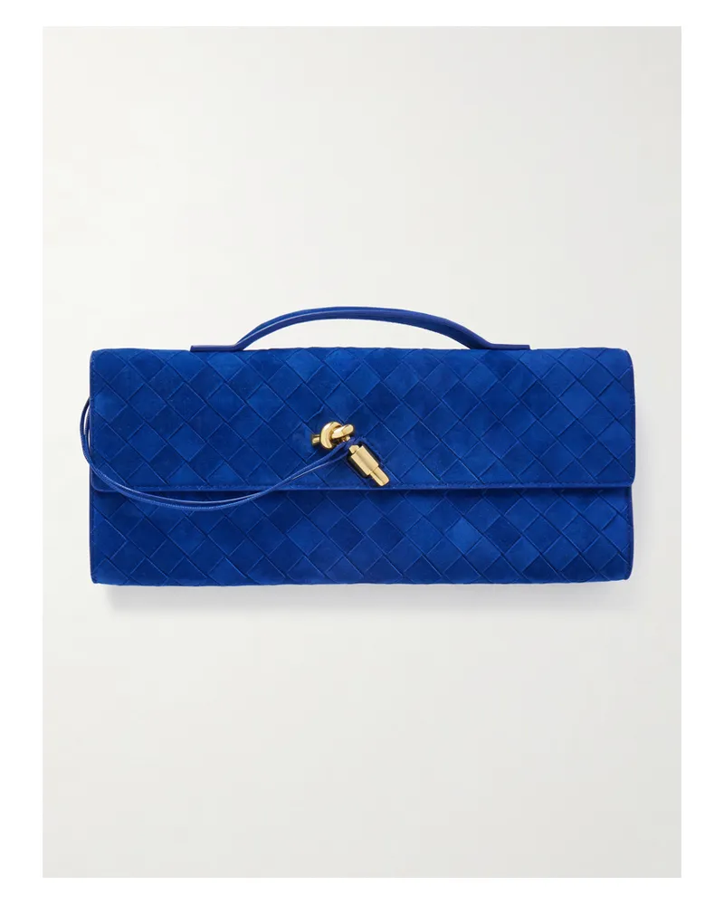 Bottega Veneta Long Andiamo Intrecciato Suede Clutch - Blue Blue