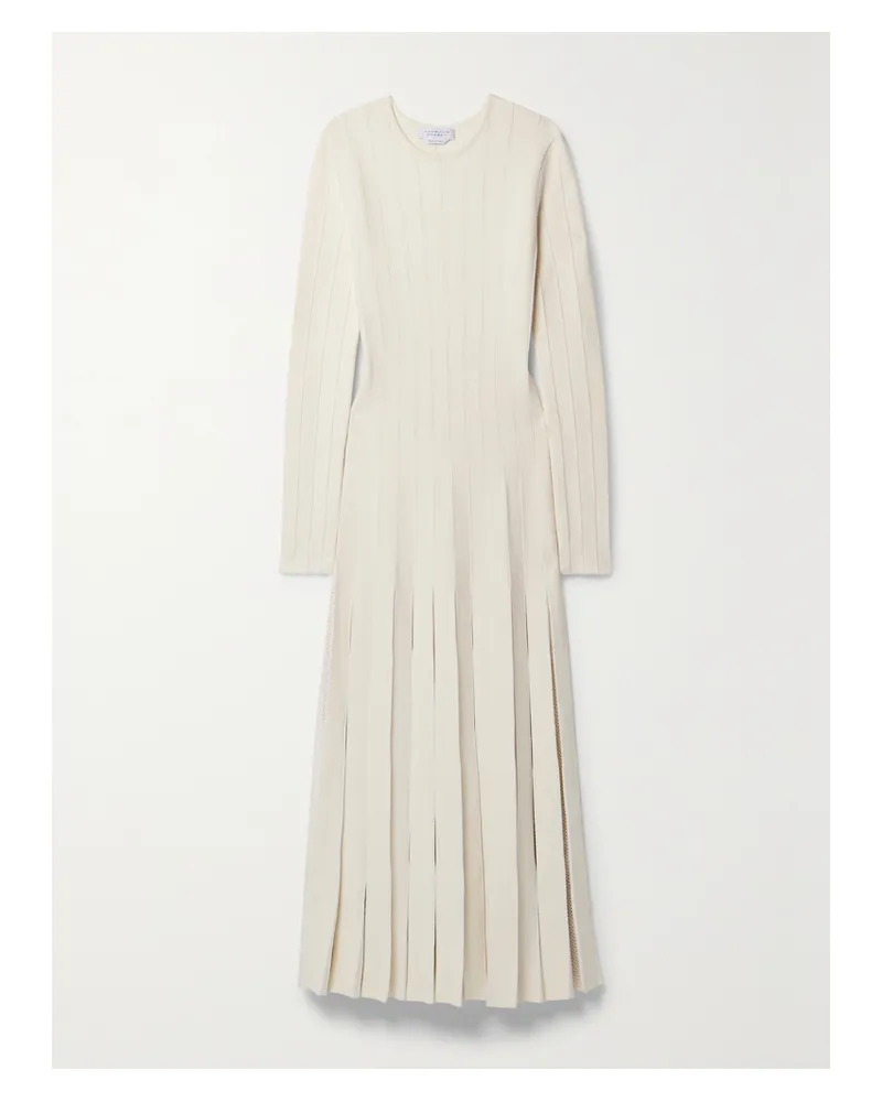 Gabriela Hearst Walsh Midikleid Aus Wolle Mit Falten Und Häkeleinsätzen - Elfenbein Elfenbein