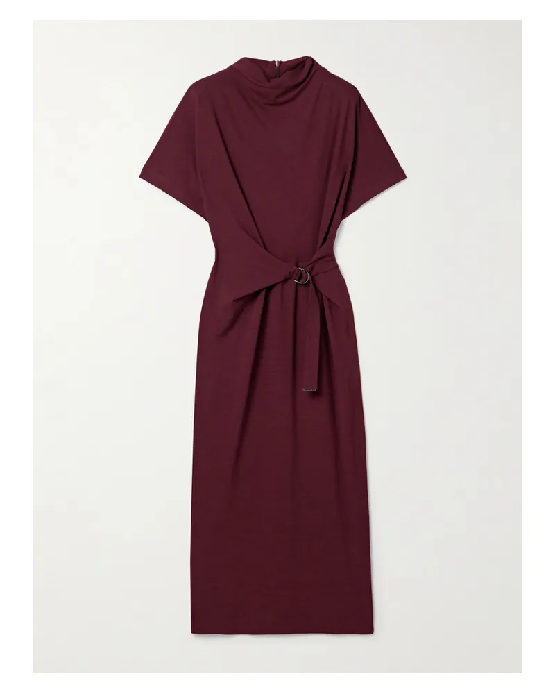 Brunello Cucinelli Midikleid Aus Jersey Mit Raffungen Und Gürtel - Burgunder Burgunder