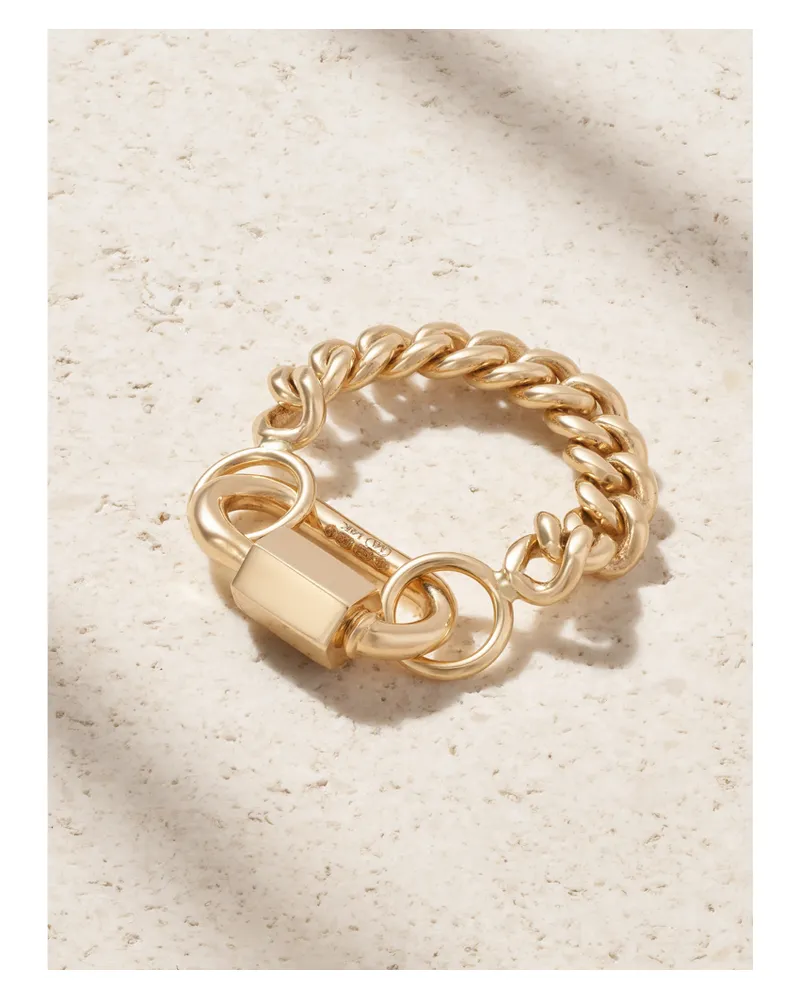 Marla Aaron Chubby Babylock + Heavy Curb Chain Ring Aus 14 Karat Gold Gold