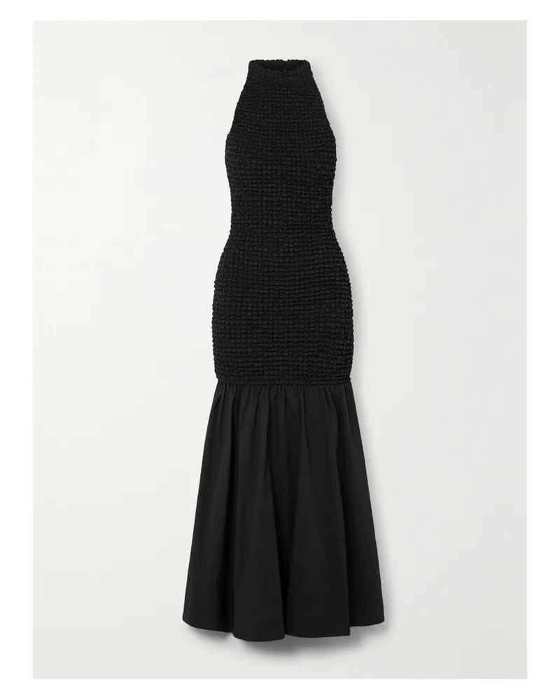 STAUD Kiera Gesmoktes Maxikleid Aus Stretch-baumwollpopeline - Schwarz Schwarz