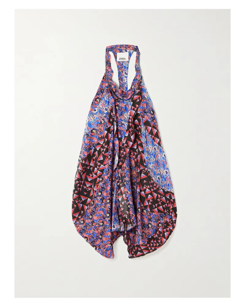 Isabel Marant Lisandre Asymmetrisches Minikleid Aus Chiffon Mit Falten, Raffungen Und Print - Blau Blau