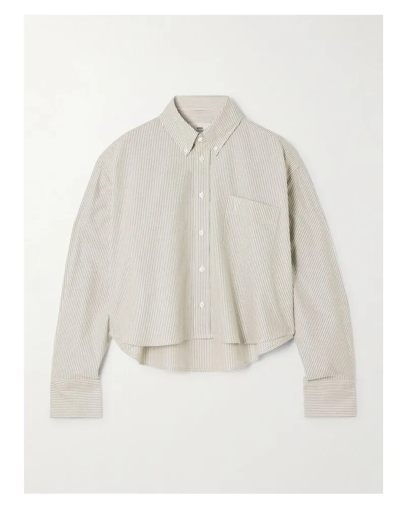 AMI Paris Adc Verkürztes Oversized-hemd Aus Gestreiftem Baumwoll-oxford Mit Stickerei - Grün Grün