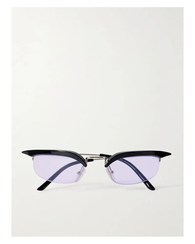 Prada Silberfarbene Sonnenbrille Mit D-rahmen Und Details Aus Azetat - Schwarz Schwarz