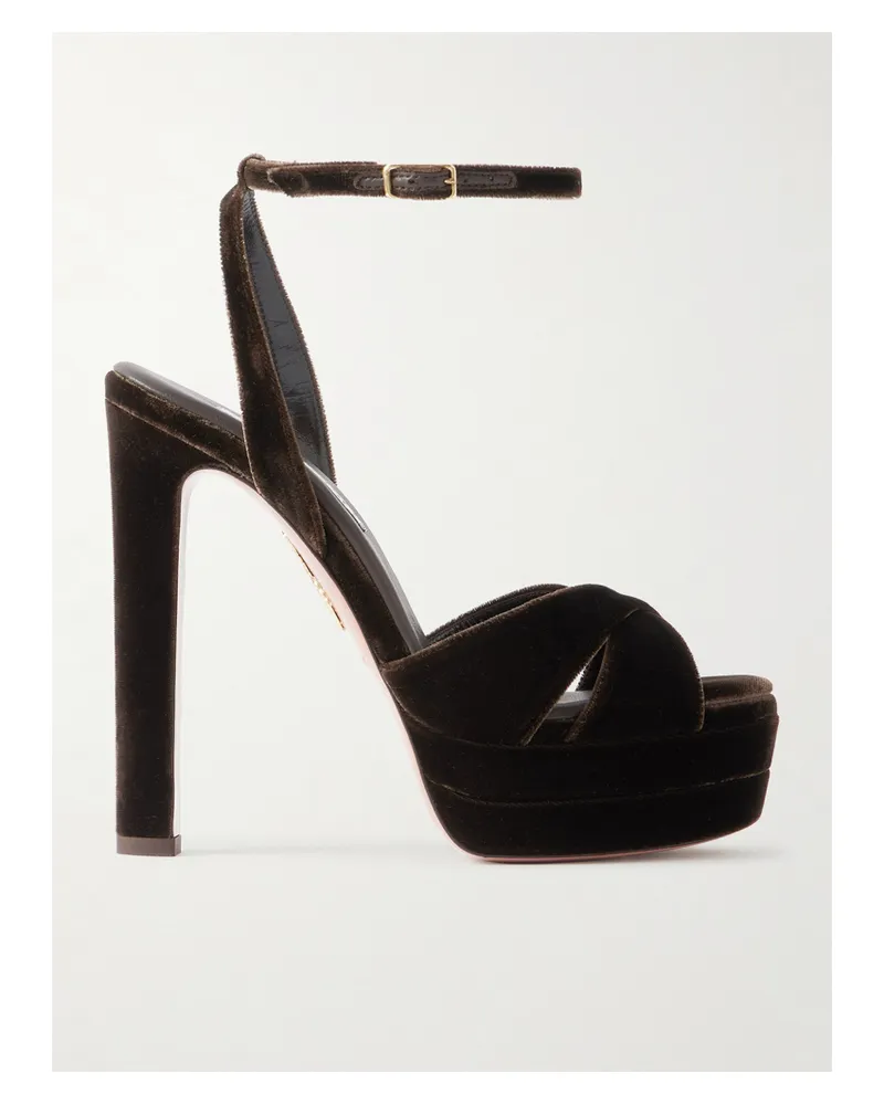 Aquazzura Divine Plateau 130 Plateausandalen Aus Samt - Braun Braun