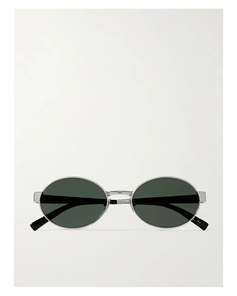 Saint Laurent Silberfarbene Sonnenbrille Mit Ovalem Rahmen Silber