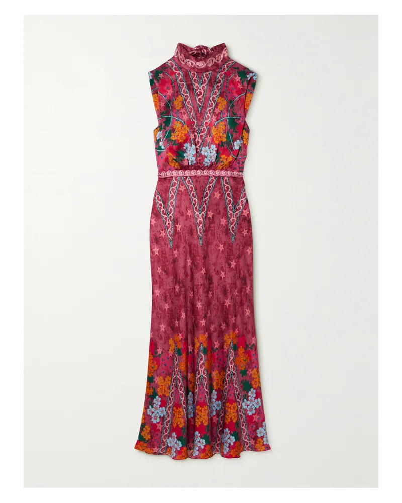 Saloni Fleur Midikleid Aus Bedrucktem Seiden-crêpe - Lila Lila