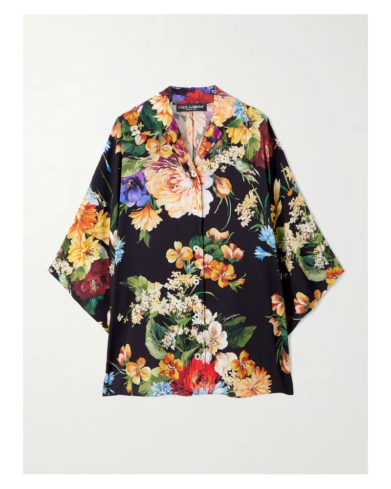 Dolce & Gabbana Hemd Aus Charmeuse Aus Einer Seidenmischung Mit Blumenmuster - Mehrfarbig Mehrfarbig