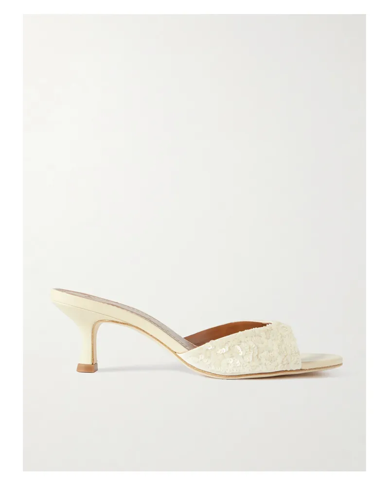 STAUD Brigitte Mules Aus Leder Mit Pailletten - Creme Creme