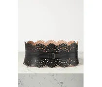 Laser-cut Leather Waist Belt - Black