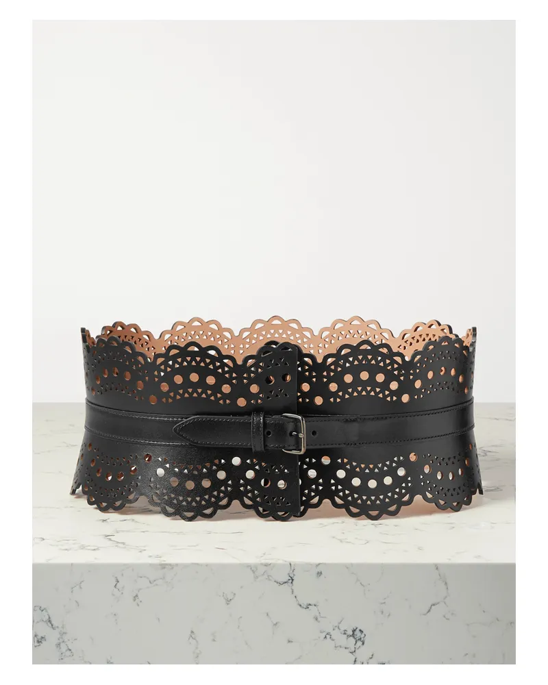Alaïa Laser-cut Leather Waist Belt - Black Black