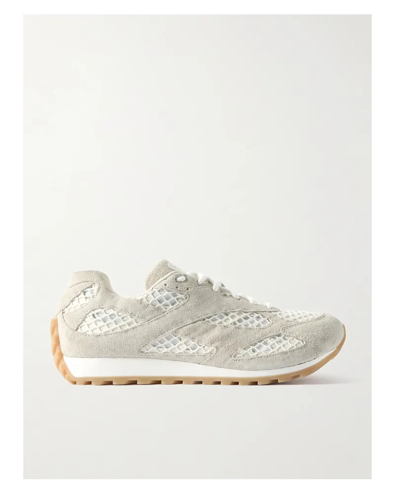 Bottega Veneta Orbit Suede, Leather, Mesh And Fishnet Sneakers - Cream Cream