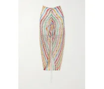 Gathered Striped Metallic Crochet-knit Midi Skirt - Blue