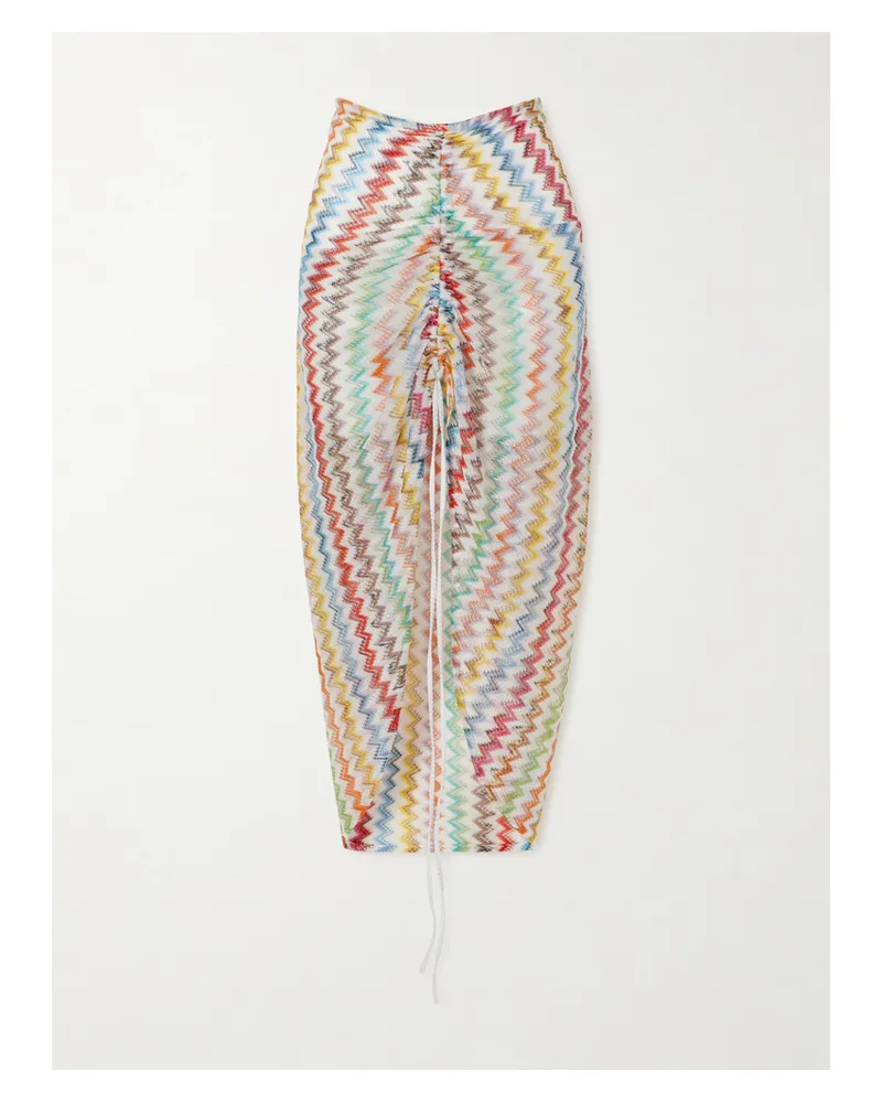 Missoni Gathered Striped Metallic Crochet-knit Midi Skirt - Blue Blue