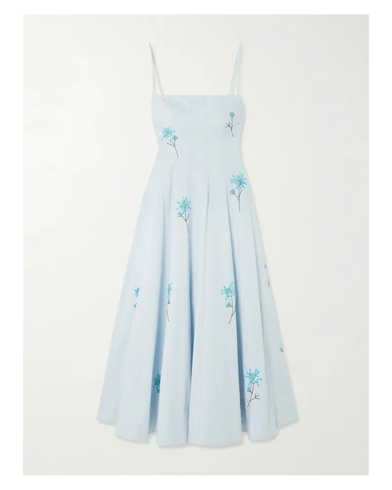 STAUD Wylie Midikleid Aus Popeline Aus Einer Baumwollmischung Mit Stickereien Und Verzierungen - Blau Blau