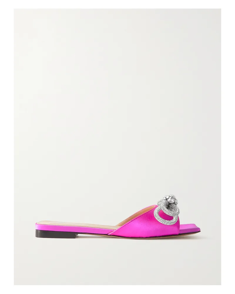 Mach & Mach Double Bow Pantoletten Aus Satin Mit Kristallen - Pink Pink