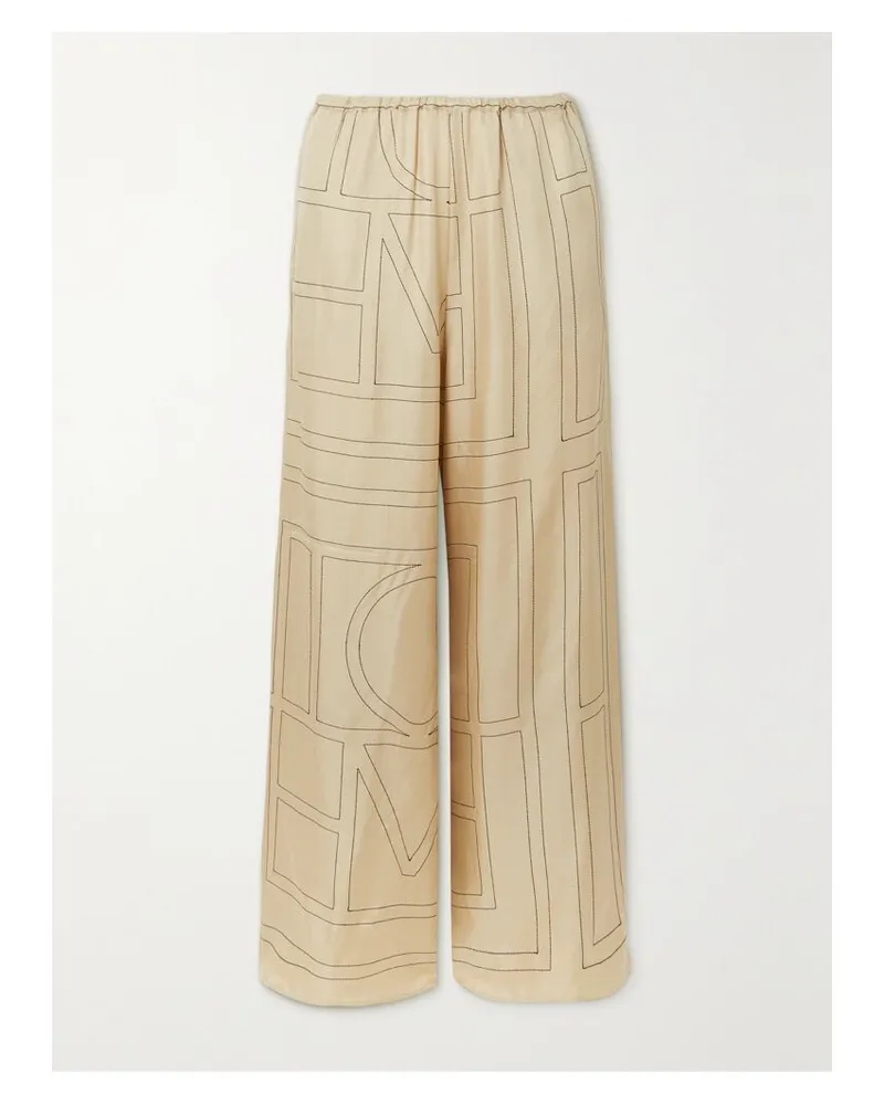 Totême Hose Mit Weitem Bein Aus Seiden-twill Mit Stickereien - Elfenbein Elfenbein