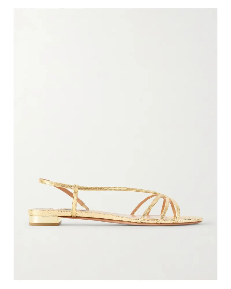 Aquazzura Talk To Me Slingback-sandalen Aus Metallic-leder Mit Schlangeneffekt - Gold Gold