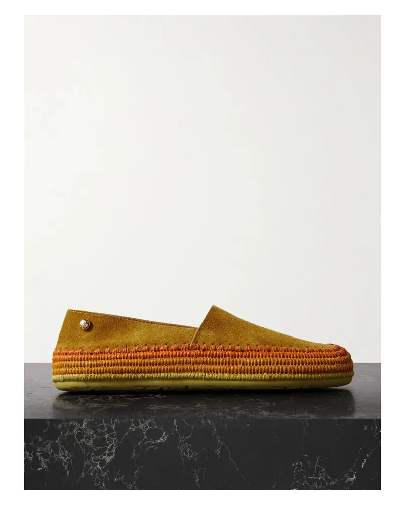 Loewe Paula's Ibiza Rio Espadrilles Aus Veloursleder Mit Raffiabastbesätzen - Orange Orange