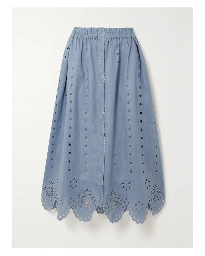 VITA KIN Colette Midirock Aus Leinen Mit Lochstickerei Und Wellenkante - Blau Blau