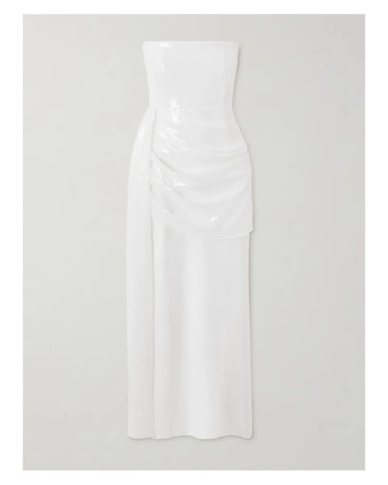 Alex Perry Strapless Draped Sequined Mesh Midi Dress - White White