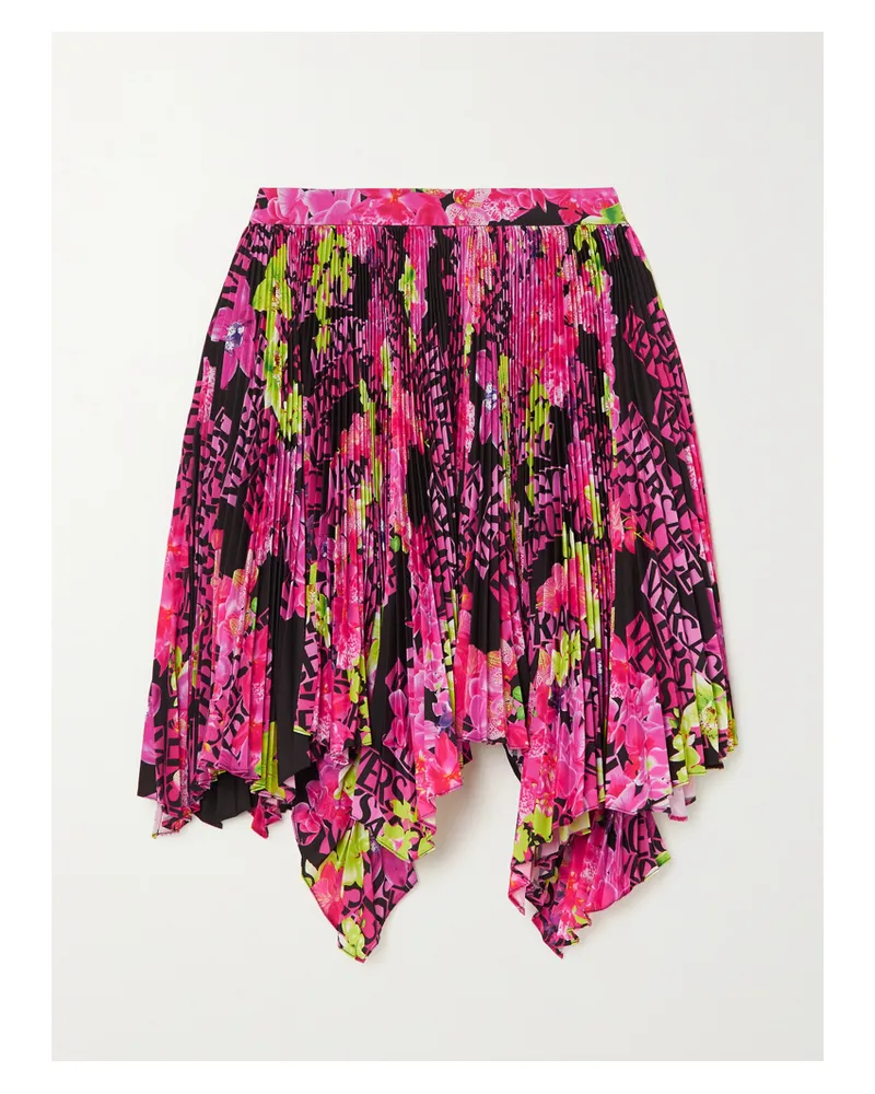 Versace Asymmetrischer Minirock Aus Plissiertem Crêpe De Chine Mit Print - Pink Pink