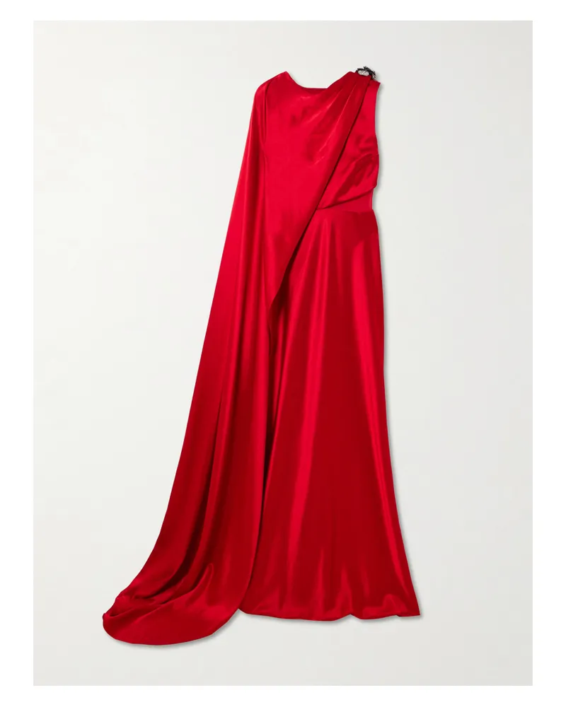 Saloni Phoenix Robe Aus Satin Mit Raffungen, Kristallen Und Cape-effekt - Rot Rot