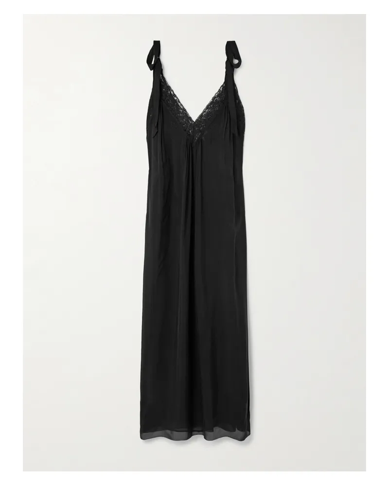 Chloé Midikleid Aus Bio-seiden-charmeuse Mit Spitzenbesatz - Schwarz Schwarz