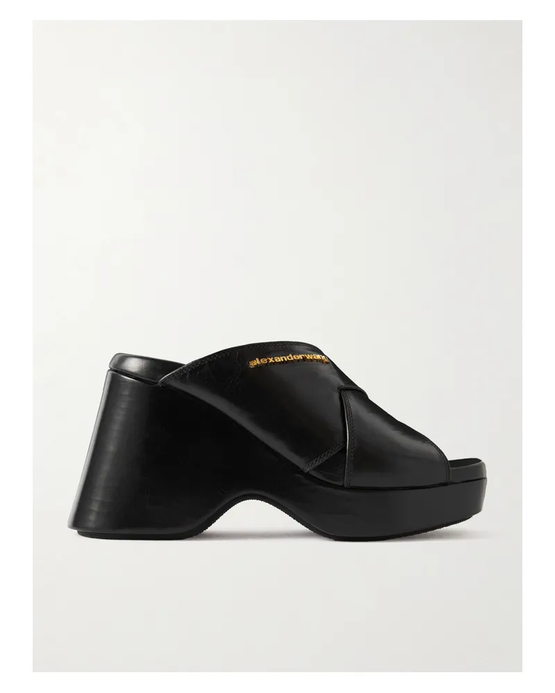 Alexander Wang Float Plateau-mules Aus Craquelé-leder Mit Verzierung - Schwarz Schwarz