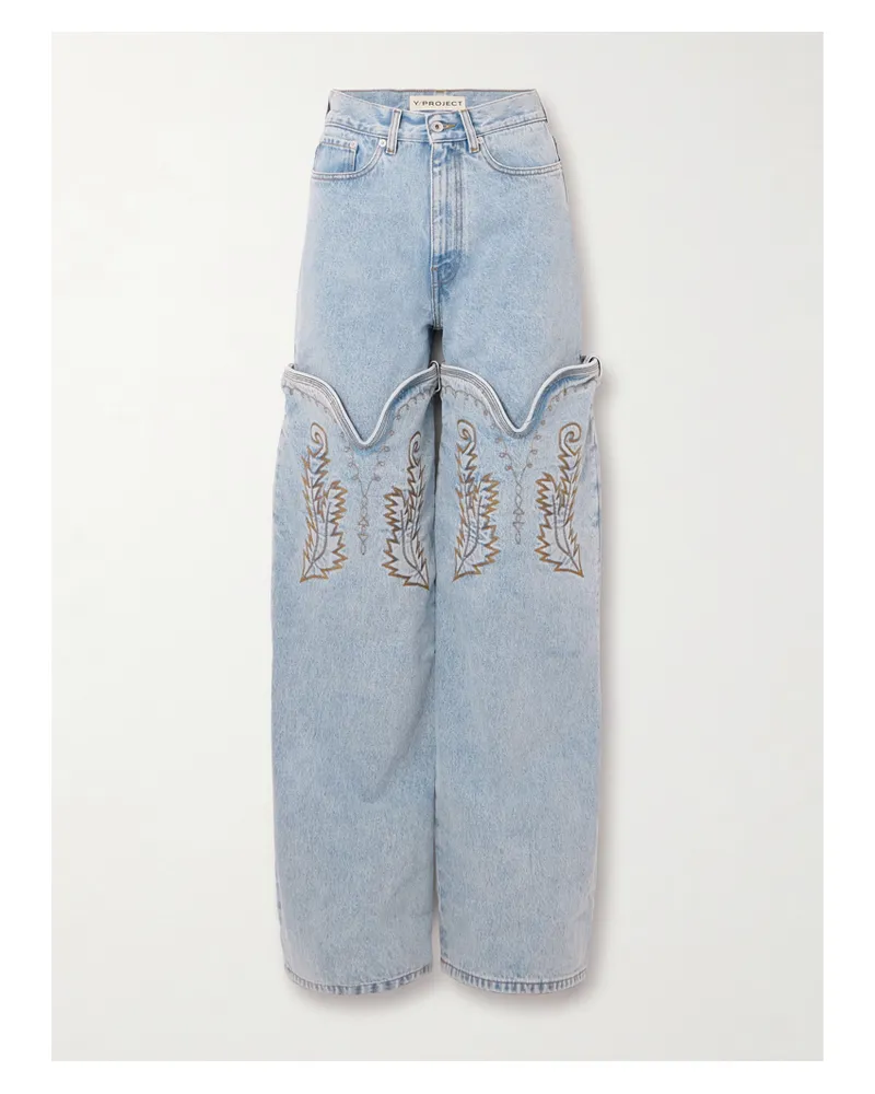 Y/PROJECT Evergreen Wandelbare Jeans Mit Weitem Bein Aus Bio-denim Mit Stickereien - Blau Blau