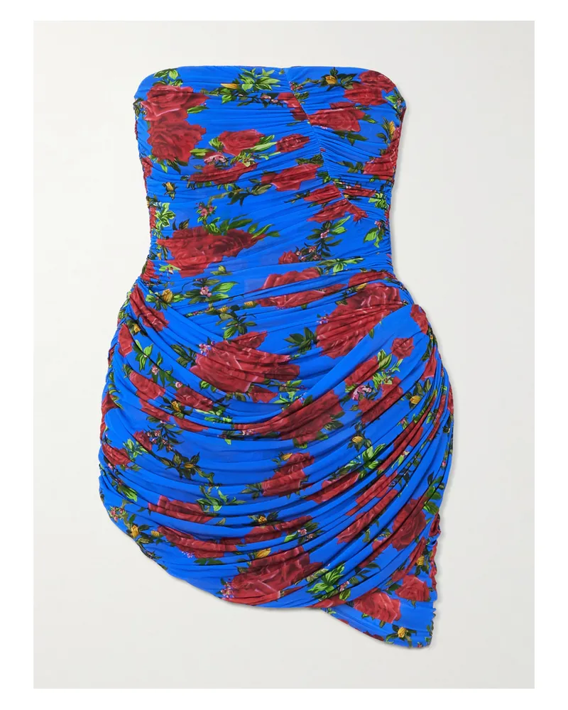 Magda Butrym Trägerloses Minikleid Aus Gerafftem Stretch-jersey Mit Blumenprint - Blau Blau