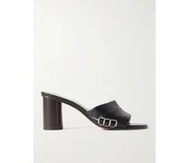 Loafer Whipstitched Leather Mules - Black
