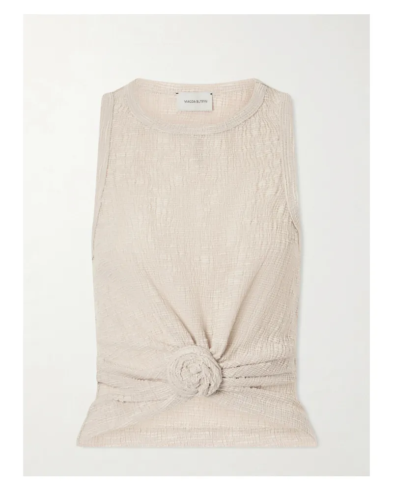 Magda Butrym Cropped Floral-appliquéd Crepe Top - Neutrals Neutrals