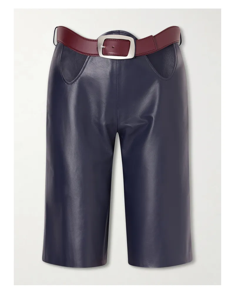 Jean Paul Gaultier Belted Cut-out Leather Shorts - Blue Blue
