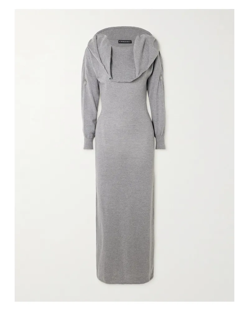 Y/PROJECT Maxikleid Aus Merinowolle Mit Kapuze Und Reißverschlüssen - Grau Grau