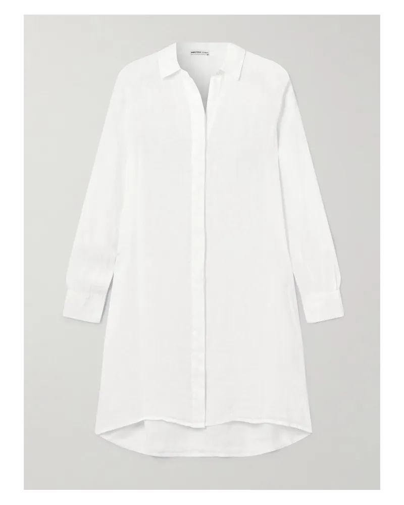 James Perse Midi-hemdblusenkleid aus Leinen Weiß