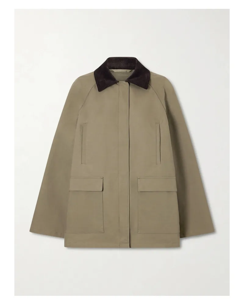 Totême Corduroy-trimmed Cotton-gabardine Coat - Green Green
