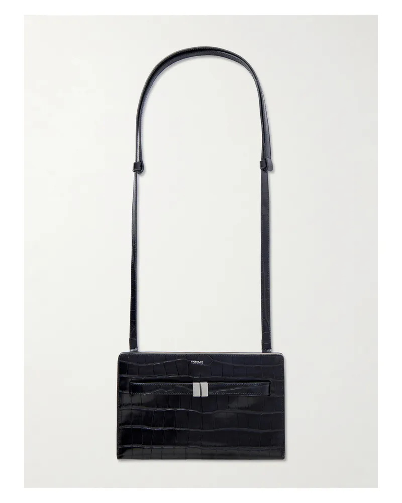 Totême Belted Croc-effect Leather Shoulder Bag - Black Black