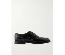 Burwood Met Studded Glossed-leather Brogues - Black
