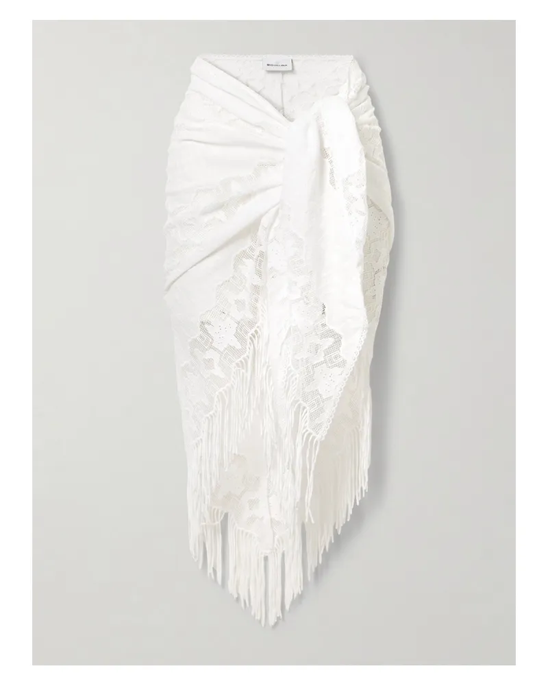 Miguelina Julia Pareo Aus Baumwoll-voile Und Spitze Mit Fransen Und Stickereien - Weiß Weiß