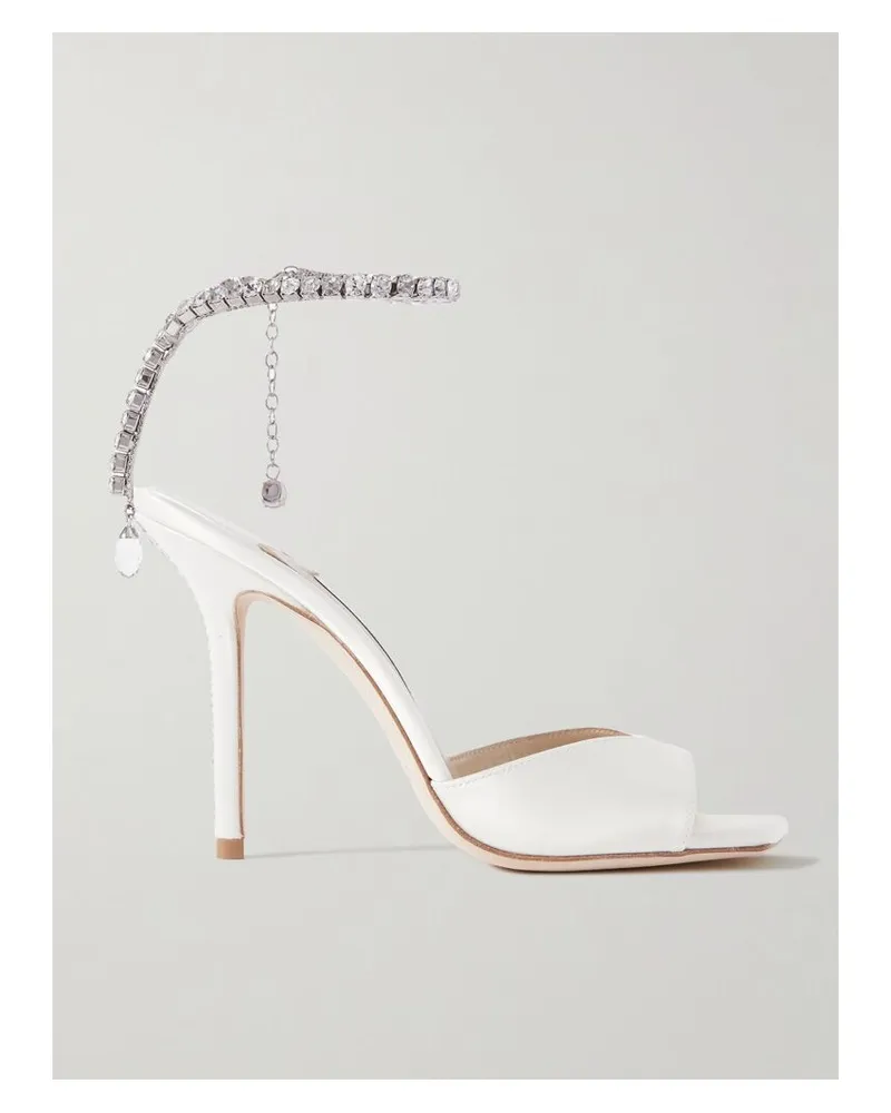 Jimmy Choo Saeda 100 Sandalen Aus Satin Mit Kristallen - Weiß Weiß