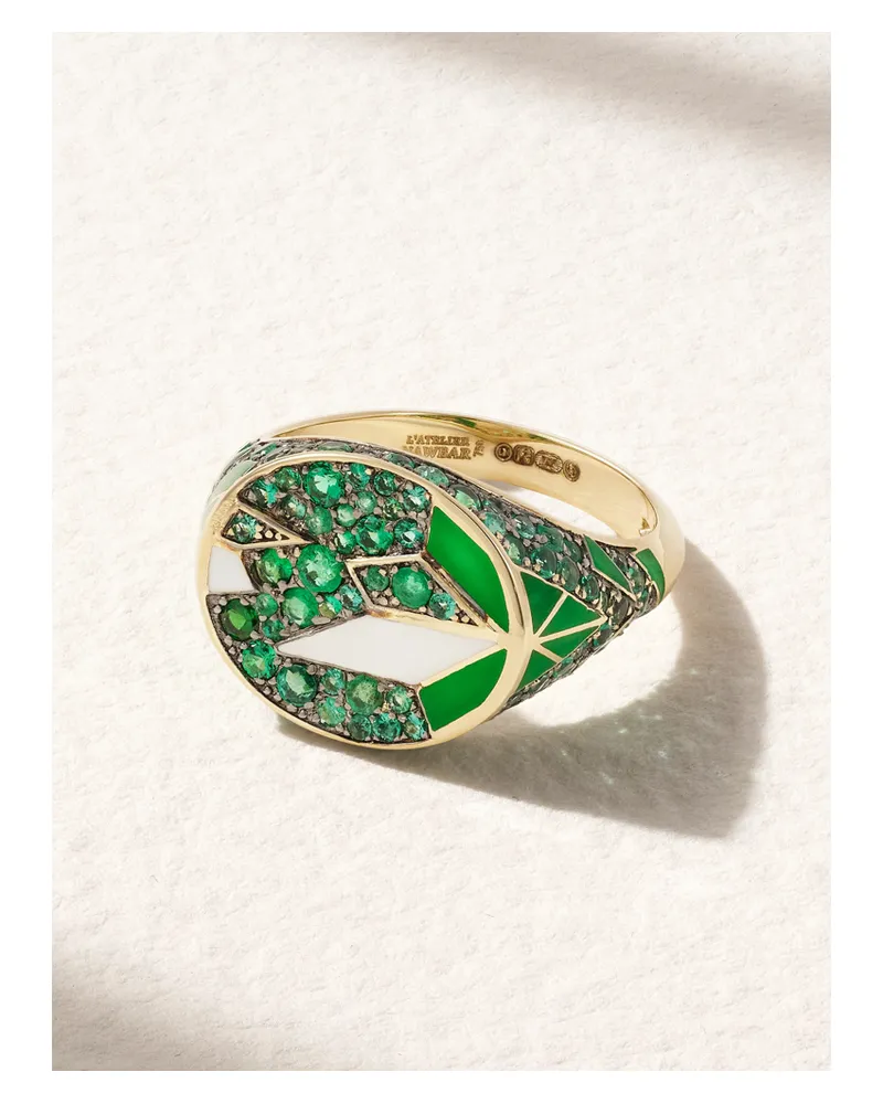 L’Atelier Nawbar The Fragments Ring Für Den Kleinen Finger Aus 18 Karat Gold Mit Smaragden Und Emaille - Grün Grün