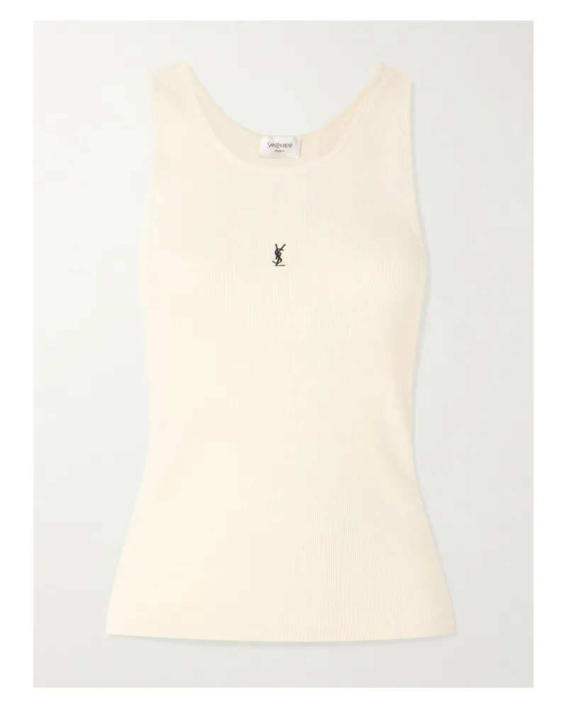 Saint Laurent Cassandre Tanktop Aus Geripptem Baumwoll-jersey Mit Stickerei - Wollweiß Wollweiß